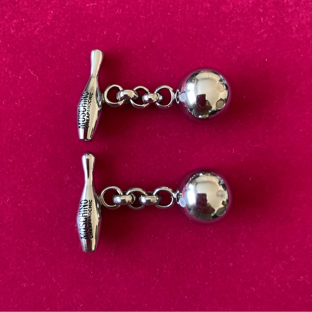 Moschino Cheap and Chic Cufflinks Bowling Ball and Bowling Pins | Silver Tone - Picture 1 of 3